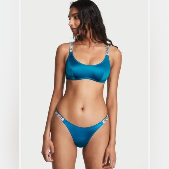 VICTORIA'S SECRET SWIMWEAR RHINESTONE SHINE STRAP SET. Small Top & Medium Bottom - Picture 1 of 9
